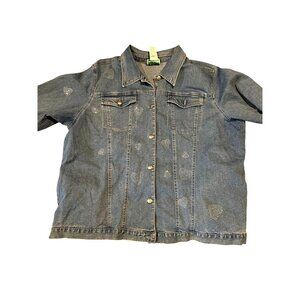 Vintage Quacker Factory 2X Denim Jean Jacket – Sparkly‎ Rhinestone Hearts – Y2K
